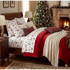 Cath Kidston Puppy Love Pink King Sheet Set 100%‎ Cotton Christmas Dogs Holiday